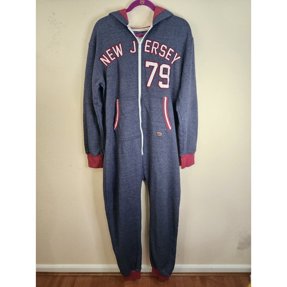 Tokyo Tigers Mens Blue Hooded Jumpsuit Sweatshirt Medium Union Made New Jersey